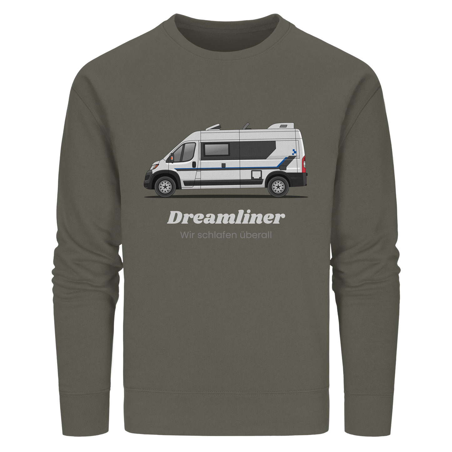 Organic Sweatshirt "Khaki" - bedruckt mit Deiner Camper Illustration