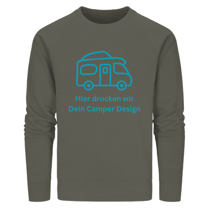 Organic Sweatshirt "Khaki" - bedruckt mit Deiner Camper Illustration
