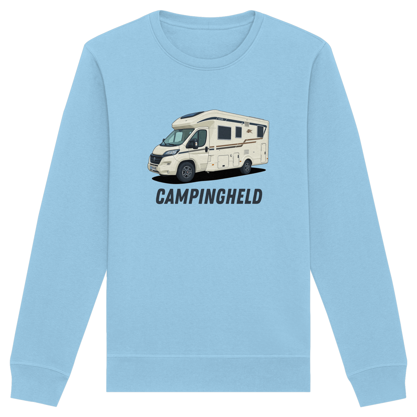 Organic Sweatshirt "Sky Blue" - bedruckt mit Deiner Camper Illustration