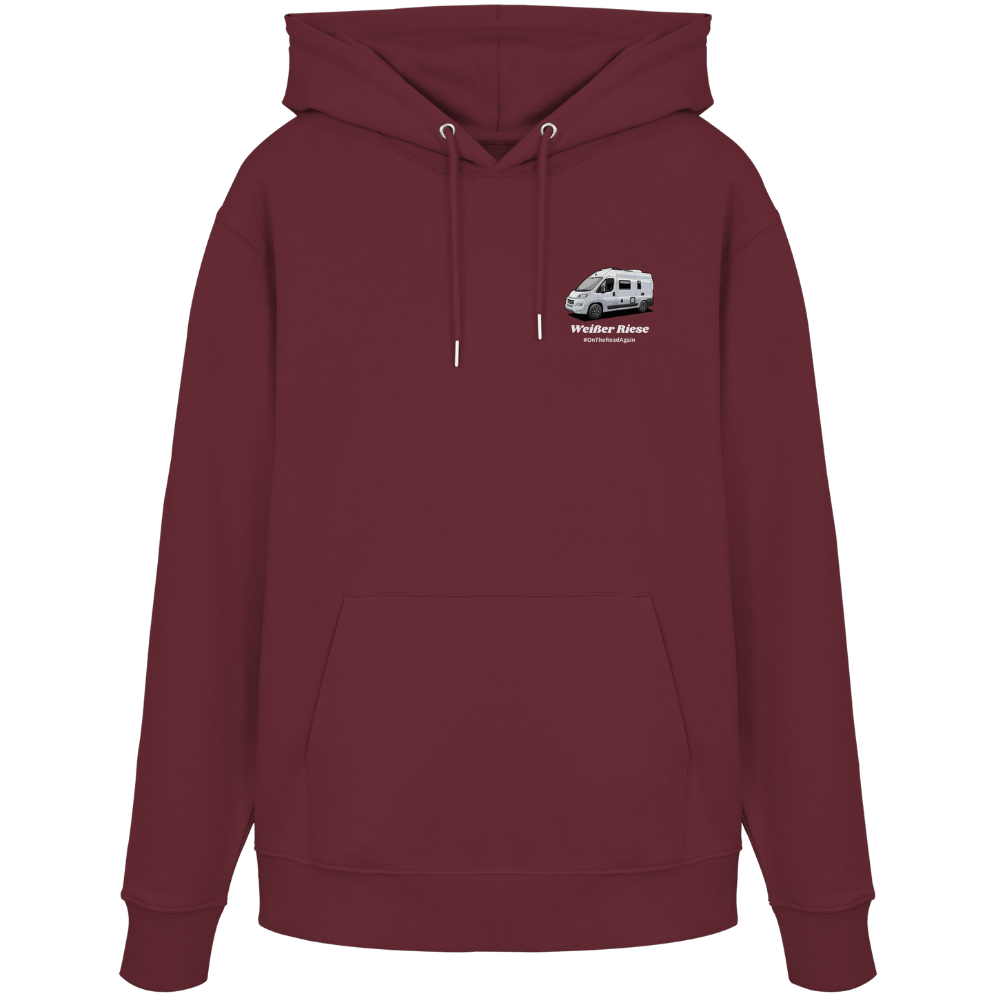 Premium Organic Hoodie "Burgundy" - vorne und hinten bedruckt mit Deiner Camper Illustration