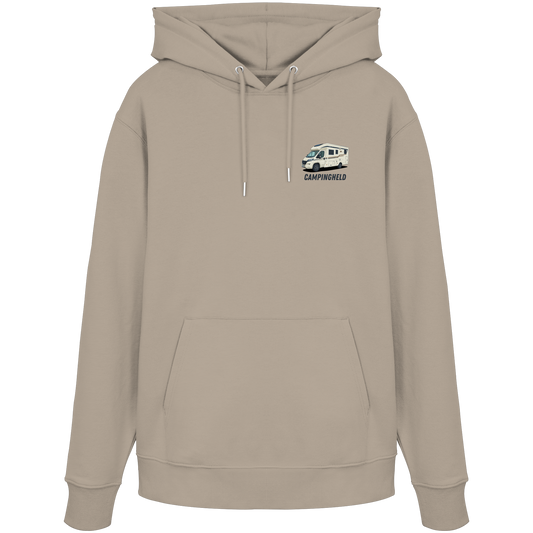 Premium Organic Hoodie "Desert Dust" - vorne und hinten bedruckt mit Deiner Camper Illustration