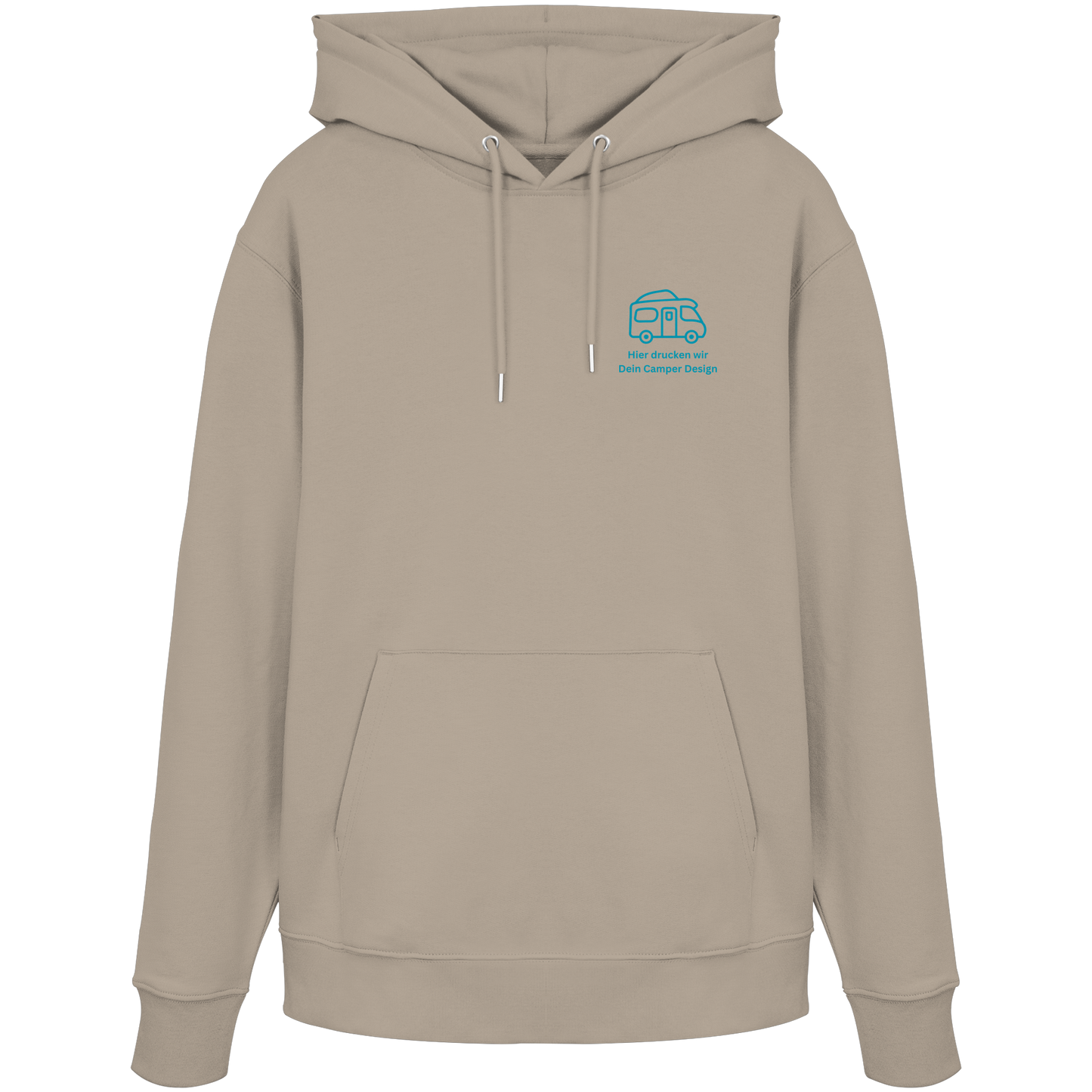 Premium Organic Hoodie "Desert Dust" - vorne und hinten bedruckt mit Deiner Camper Illustration