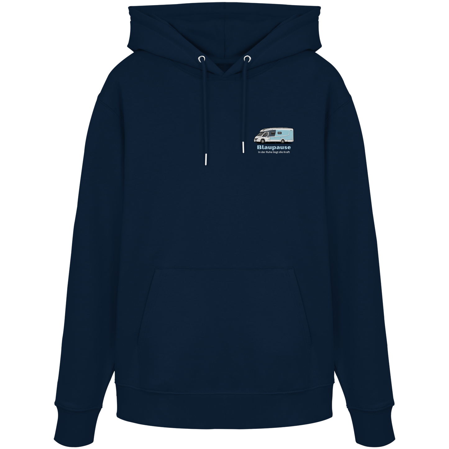 Premium Organic Hoodie "French Navy" - vorne und hinten bedruckt mit Deiner Camper Illustration