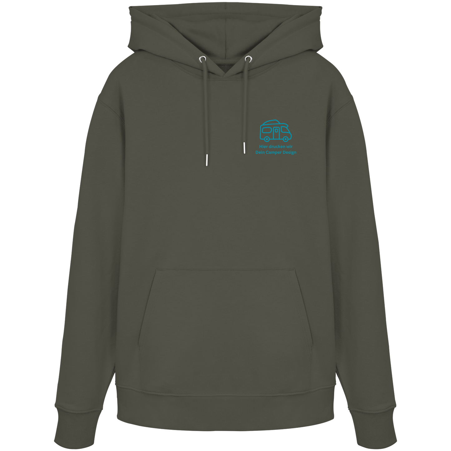 Premium Organic Hoodie "Khaki" - vorne und hinten bedruckt mit Deiner Camper Illustration