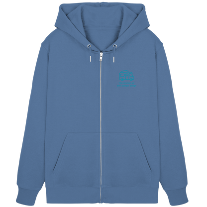 Premium Organic Zipper "Bright Blue" - vorne und hinten bedruckt mit Deiner Camper Illustration