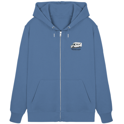 Premium Organic Zipper "Bright Blue" - vorne und hinten bedruckt mit Deiner Camper Illustration