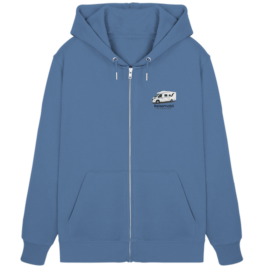 Premium Organic Zipper "Bright Blue" - vorne und hinten bedruckt mit Deiner Camper Illustration