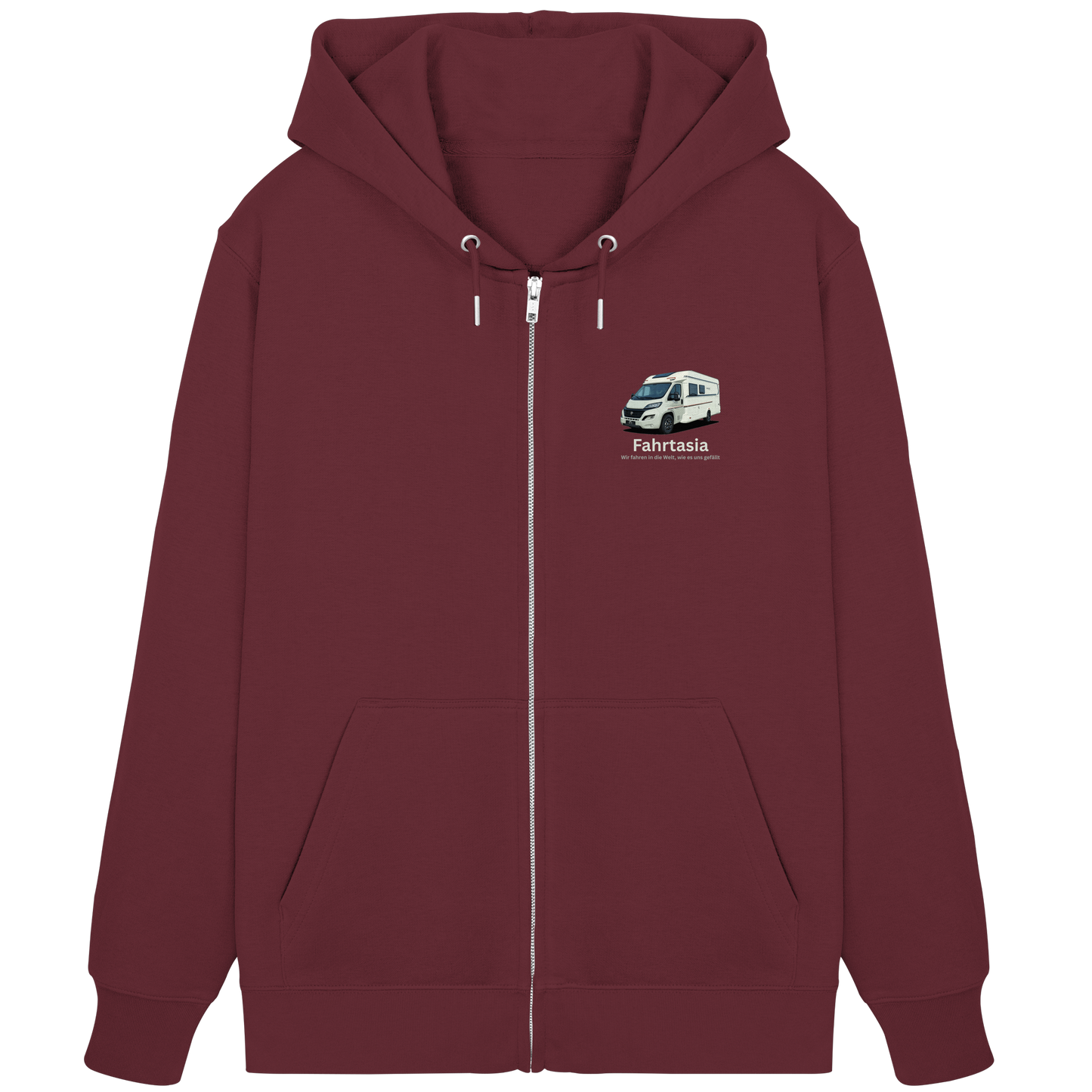 Premium Organic Zipper "Burgundy" - vorne und hinten bedruckt mit Deiner Camper Illustration