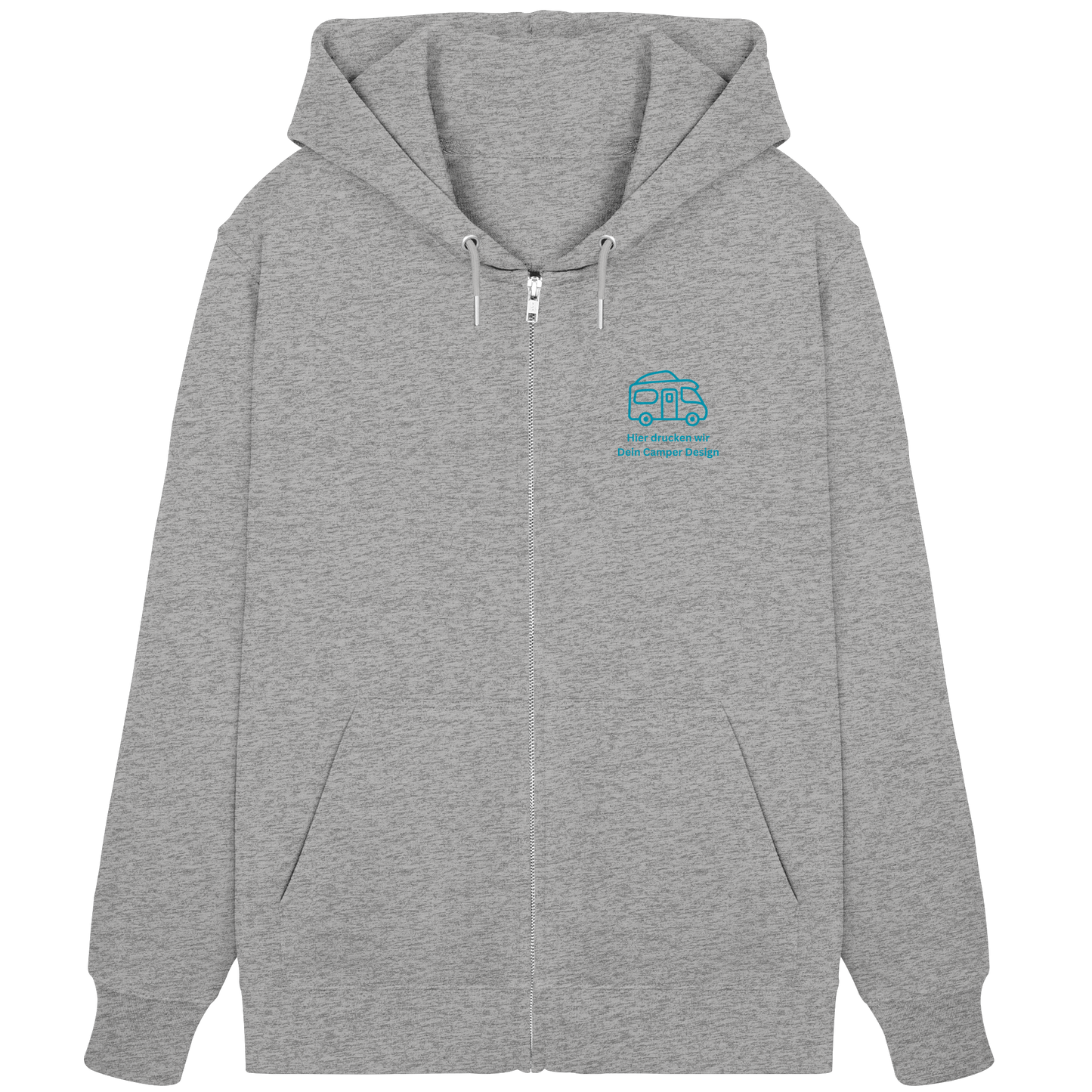 Premium Organic Zipper "Heather Grey" - vorne und hinten bedruckt mit Deiner Camper Illustration