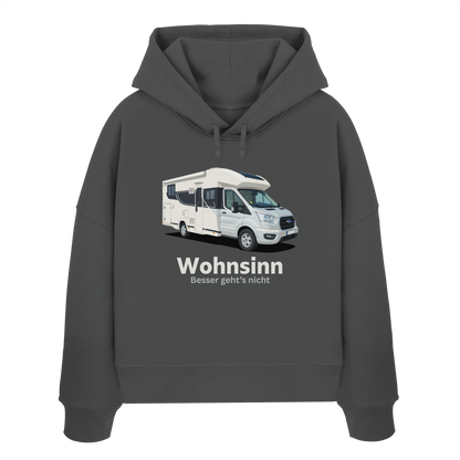 Womens Organic Boxcut Hoodie "Anthracite" - bedruckt mit Deiner Camper Illustration