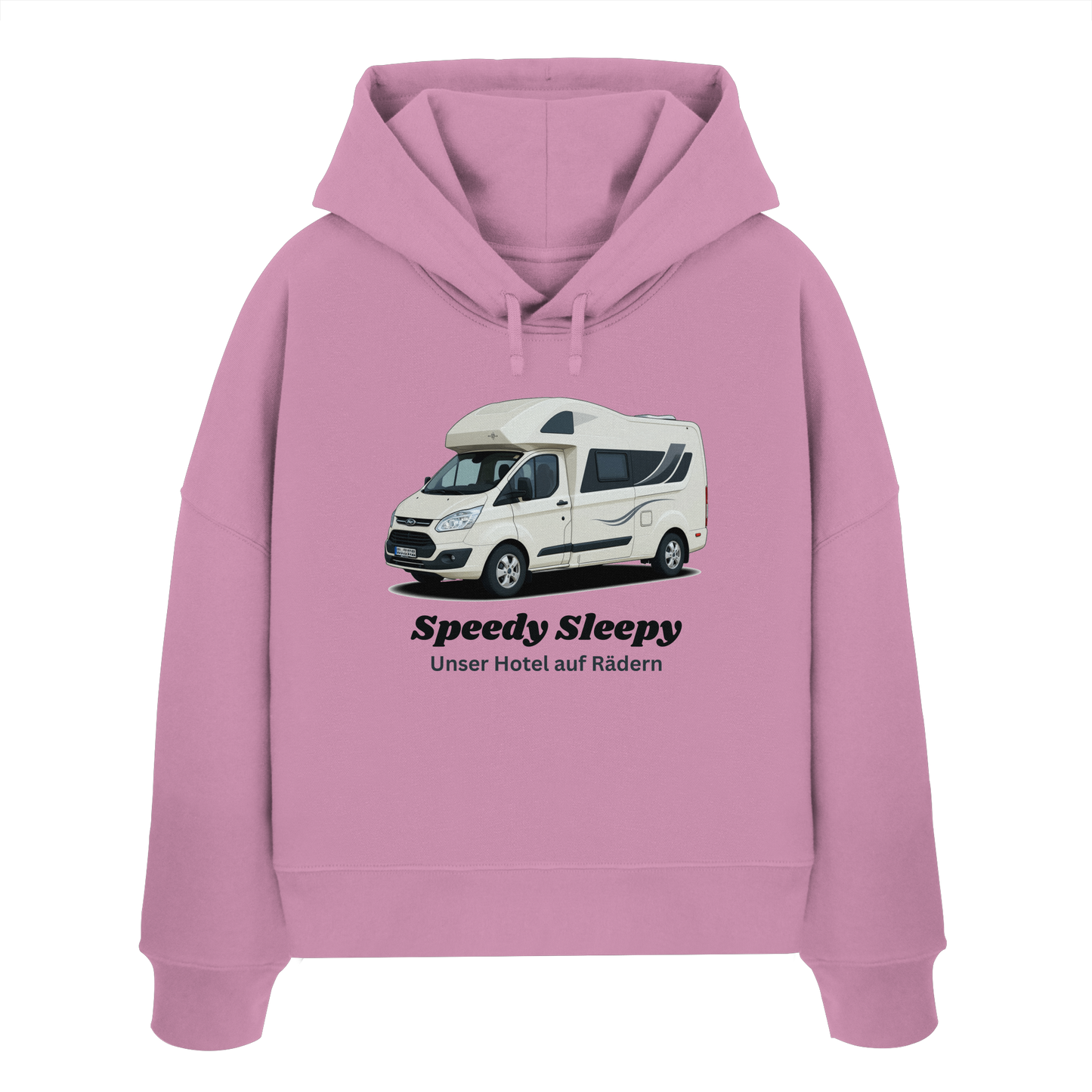 Womens Organic Boxcut Hoodie "Bubble Pink" - bedruckt mit Deiner Camper Illustration