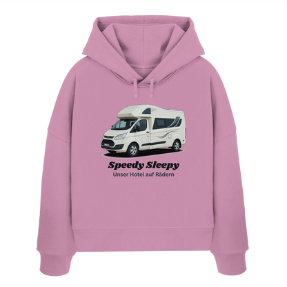 Womens Organic Boxcut Hoodie "Bubble Pink" - bedruckt mit Deiner Camper Illustration