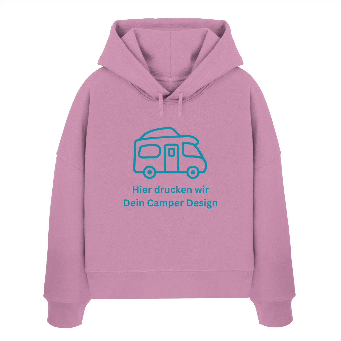 Womens Organic Boxcut Hoodie "Bubble Pink" - bedruckt mit Deiner Camper Illustration