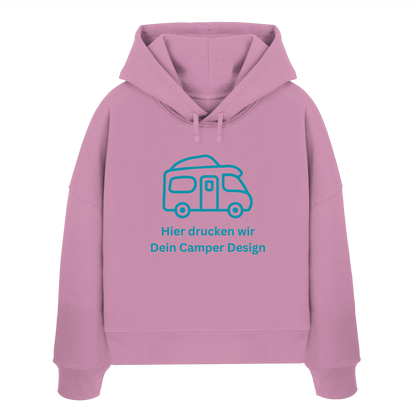 Womens Organic Boxcut Hoodie "Bubble Pink" - bedruckt mit Deiner Camper Illustration