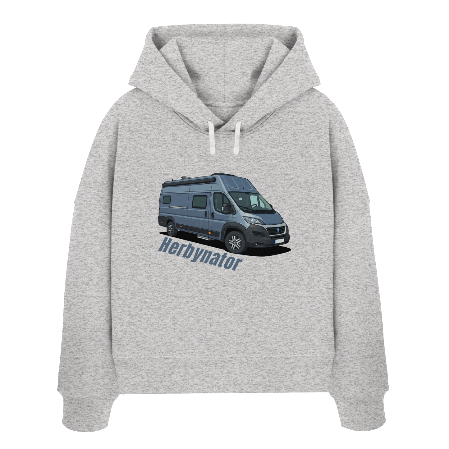 Womens Organic Boxcut Hoodie "Heather Grey" - bedruckt mit Deiner Camper Illustration