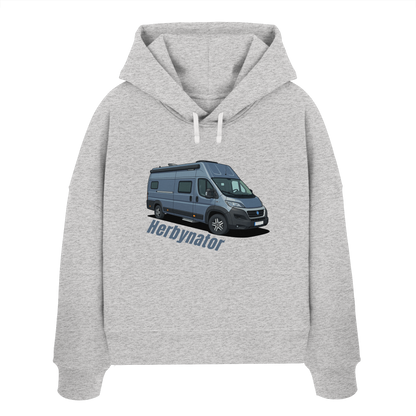 Womens Organic Boxcut Hoodie "Heather Grey" - bedruckt mit Deiner Camper Illustration