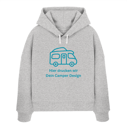 Womens Organic Boxcut Hoodie "Heather Grey" - bedruckt mit Deiner Camper Illustration