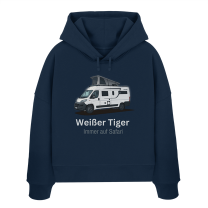 Womens Organic Boxcut Hoodie "French Navy" - bedruckt mit Deiner Camper Illustration