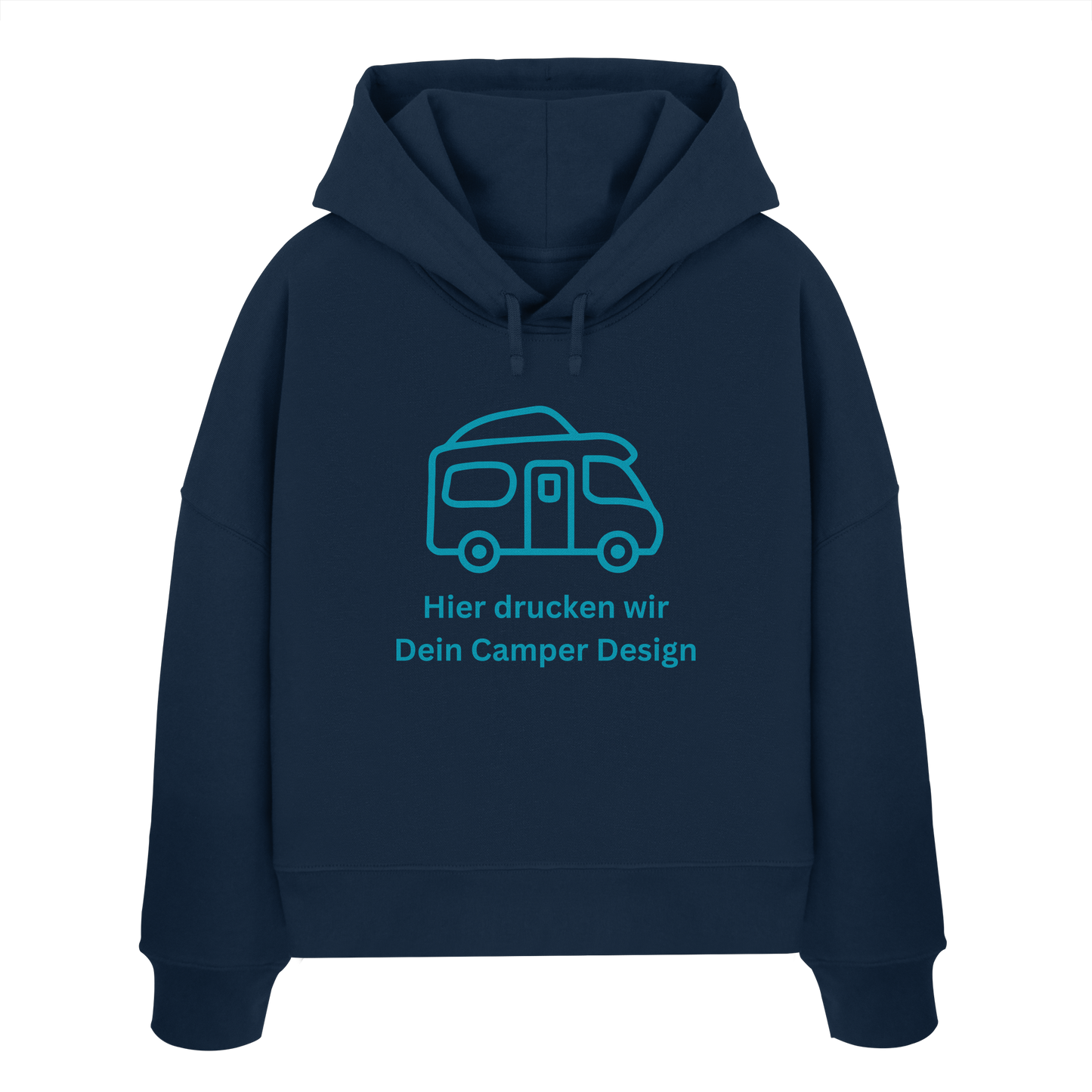 Womens Organic Boxcut Hoodie "French Navy" - bedruckt mit Deiner Camper Illustration