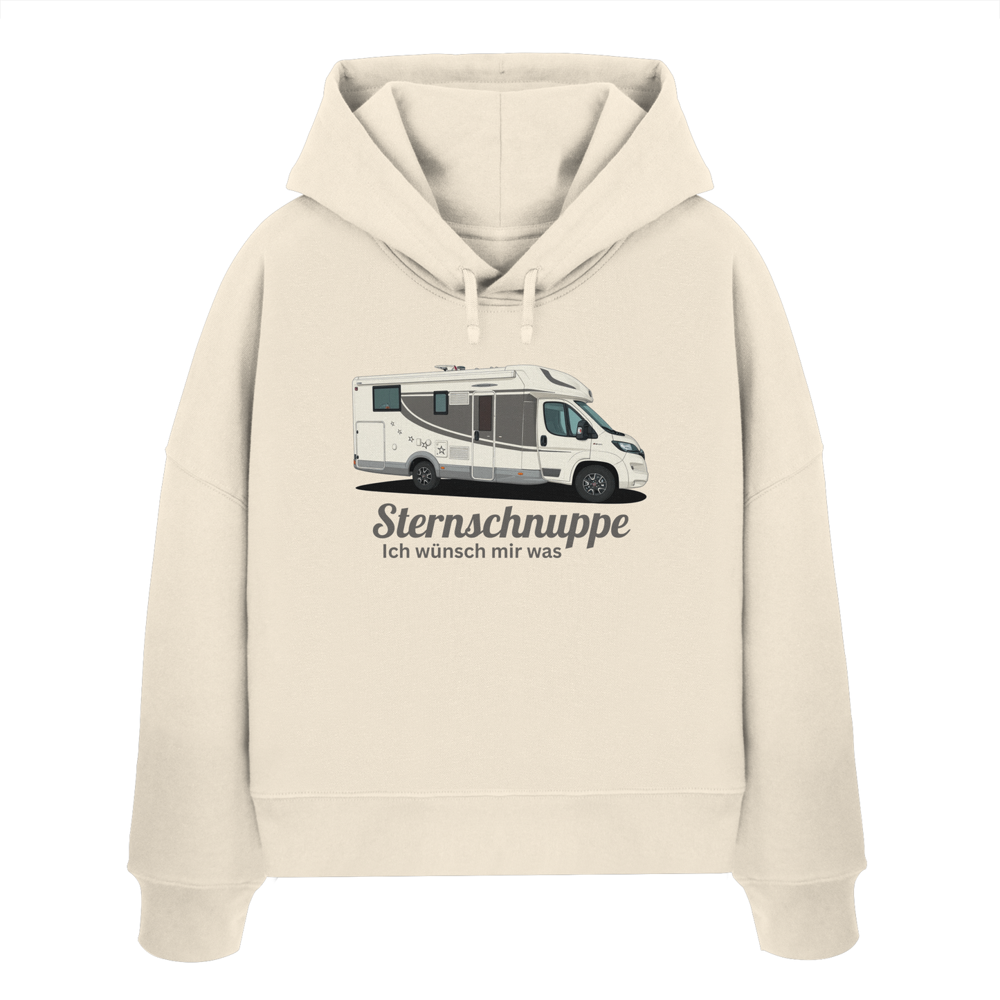 Womens Organic Boxcut Hoodie "Natural Raw" - bedruckt mit Deiner Camper Illustration