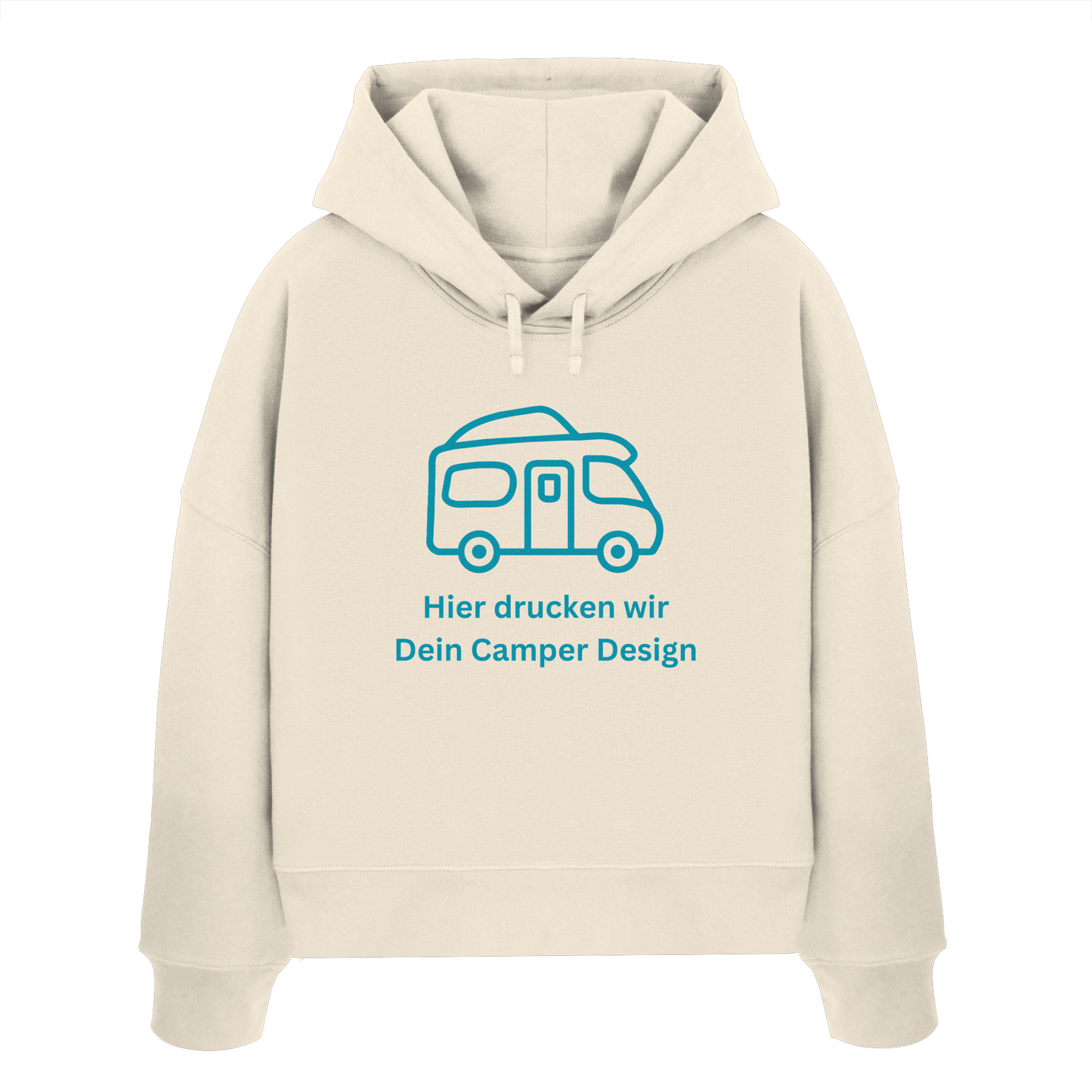 Womens Organic Boxcut Hoodie "Natural Raw" - bedruckt mit Deiner Camper Illustration