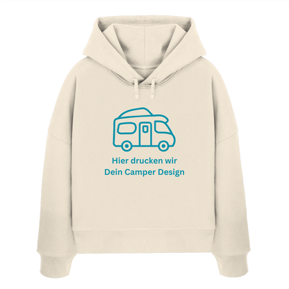 Womens Organic Boxcut Hoodie "Natural Raw" - bedruckt mit Deiner Camper Illustration