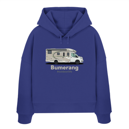 Womens Organic Boxcut Hoodie "Worker Blue" - bedruckt mit Deiner Camper Illustration