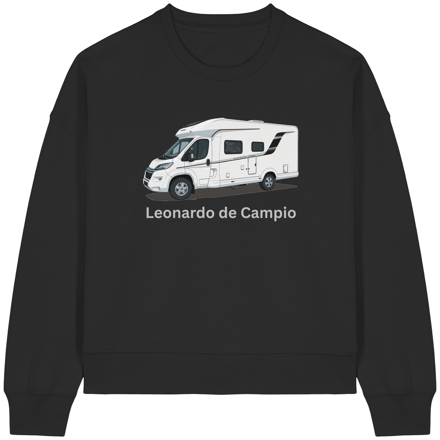 Womens Organic Boxcut Sweatshirt "Black" - bedruckt mit Deiner Camper Illustration