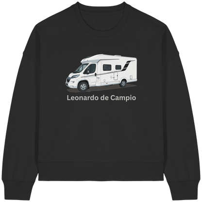 Womens Organic Boxcut Sweatshirt "Black" - bedruckt mit Deiner Camper Illustration