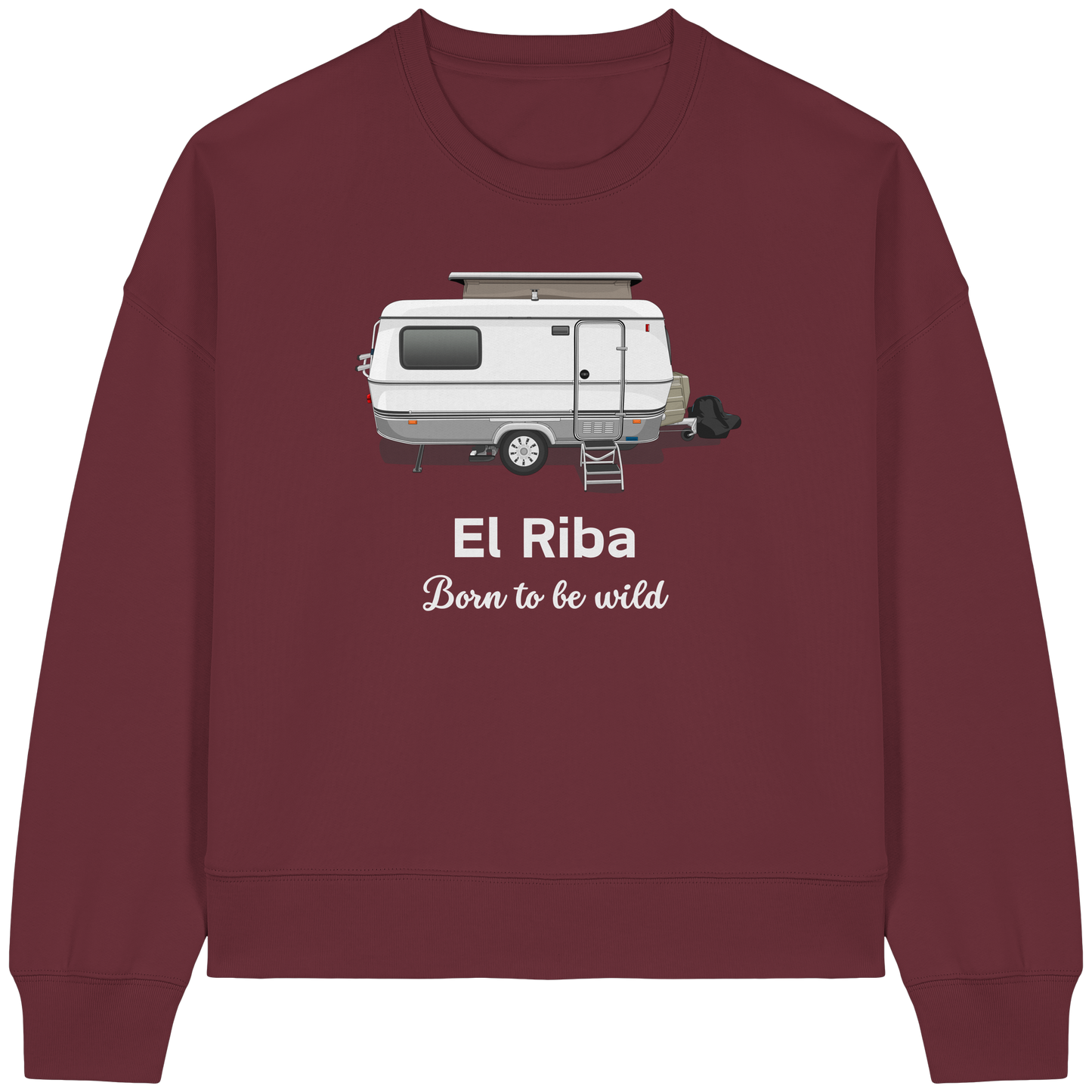 Womens Organic Boxcut Sweatshirt "Burgundy" - bedruckt mit Deiner Camper Illustration