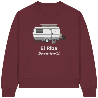 Womens Organic Boxcut Sweatshirt "Burgundy" - bedruckt mit Deiner Camper Illustration