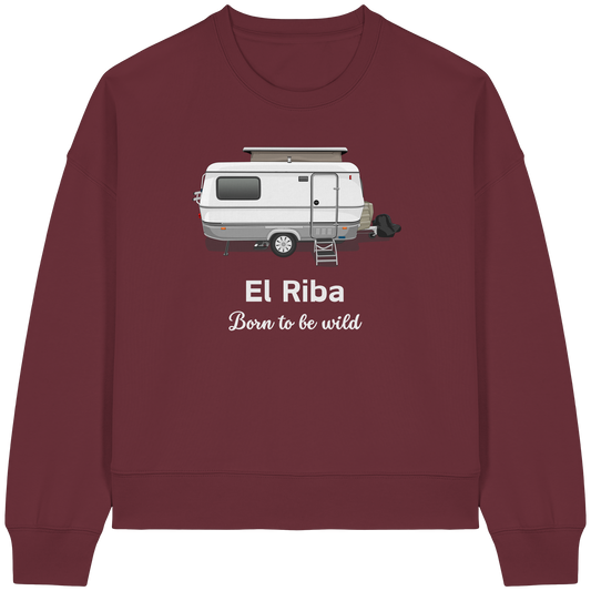 Womens Organic Boxcut Sweatshirt "Burgundy" - bedruckt mit Deiner Camper Illustration