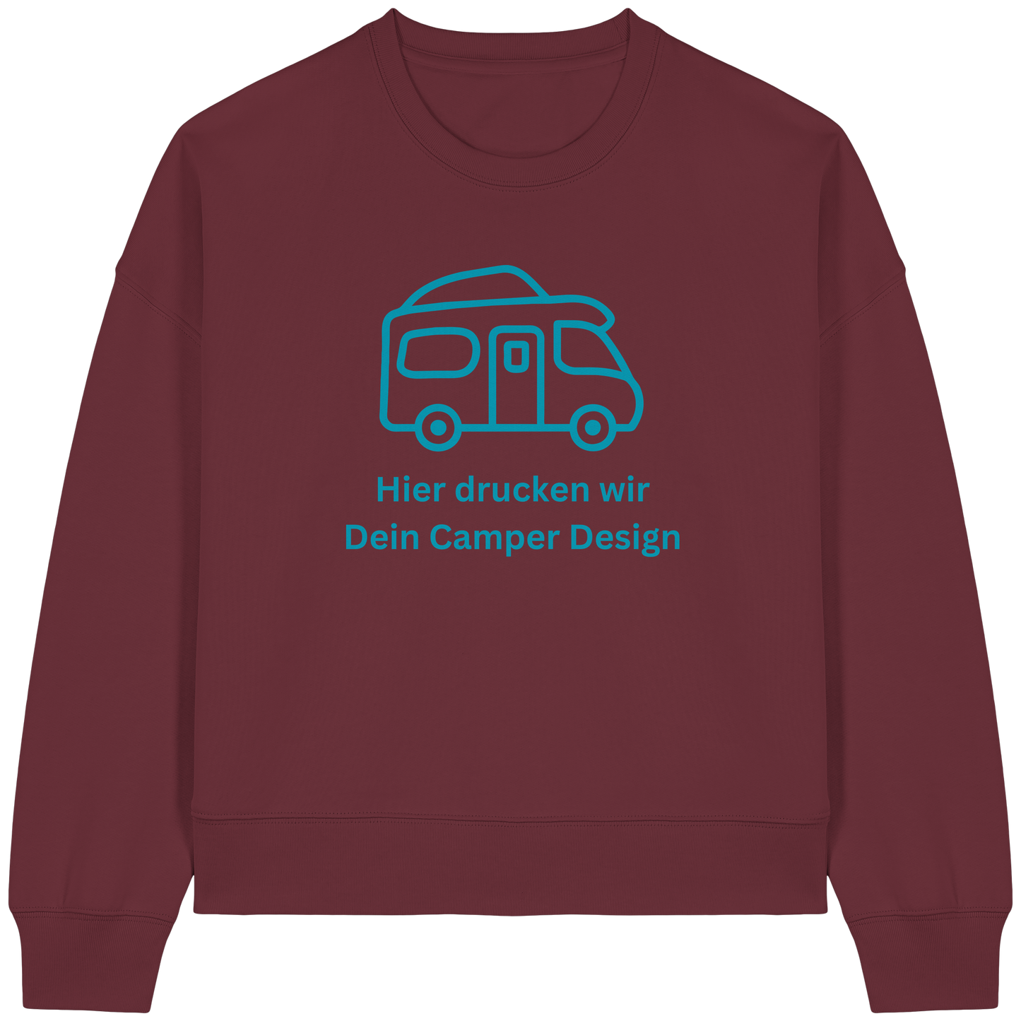 Womens Organic Boxcut Sweatshirt "Burgundy" - bedruckt mit Deiner Camper Illustration