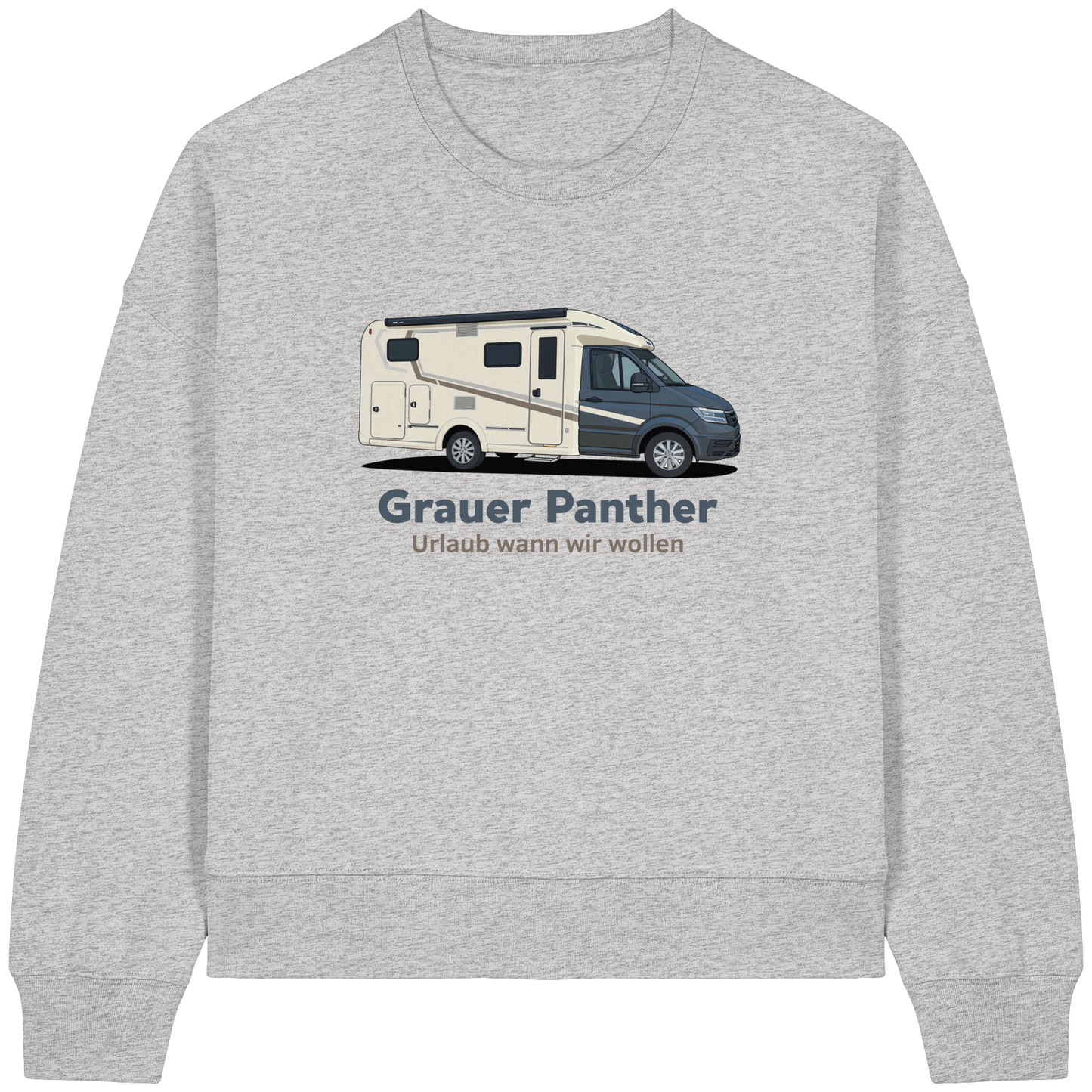 Womens Organic Boxcut Sweatshirt "Cool Heather Grey" - bedruckt mit Deiner Camper Illustration