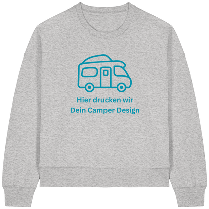 Womens Organic Boxcut Sweatshirt "Cool Heather Grey" - bedruckt mit Deiner Camper Illustration