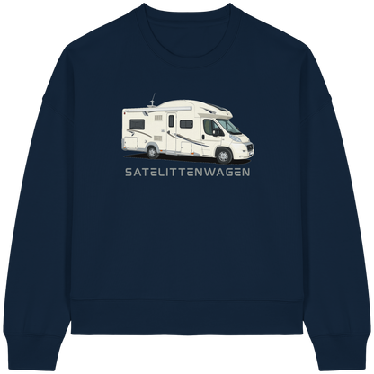 Womens Organic Boxcut Sweatshirt "French Navy" - bedruckt mit Deiner Camper Illustration