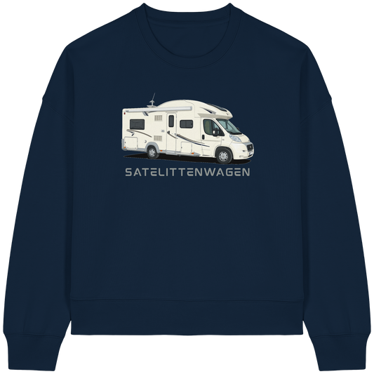 Womens Organic Boxcut Sweatshirt "French Navy" - bedruckt mit Deiner Camper Illustration