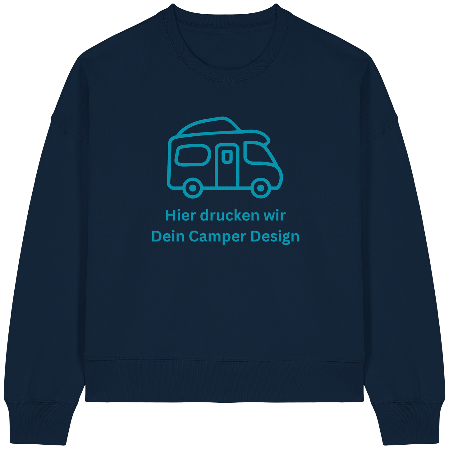 Womens Organic Boxcut Sweatshirt "French Navy" - bedruckt mit Deiner Camper Illustration