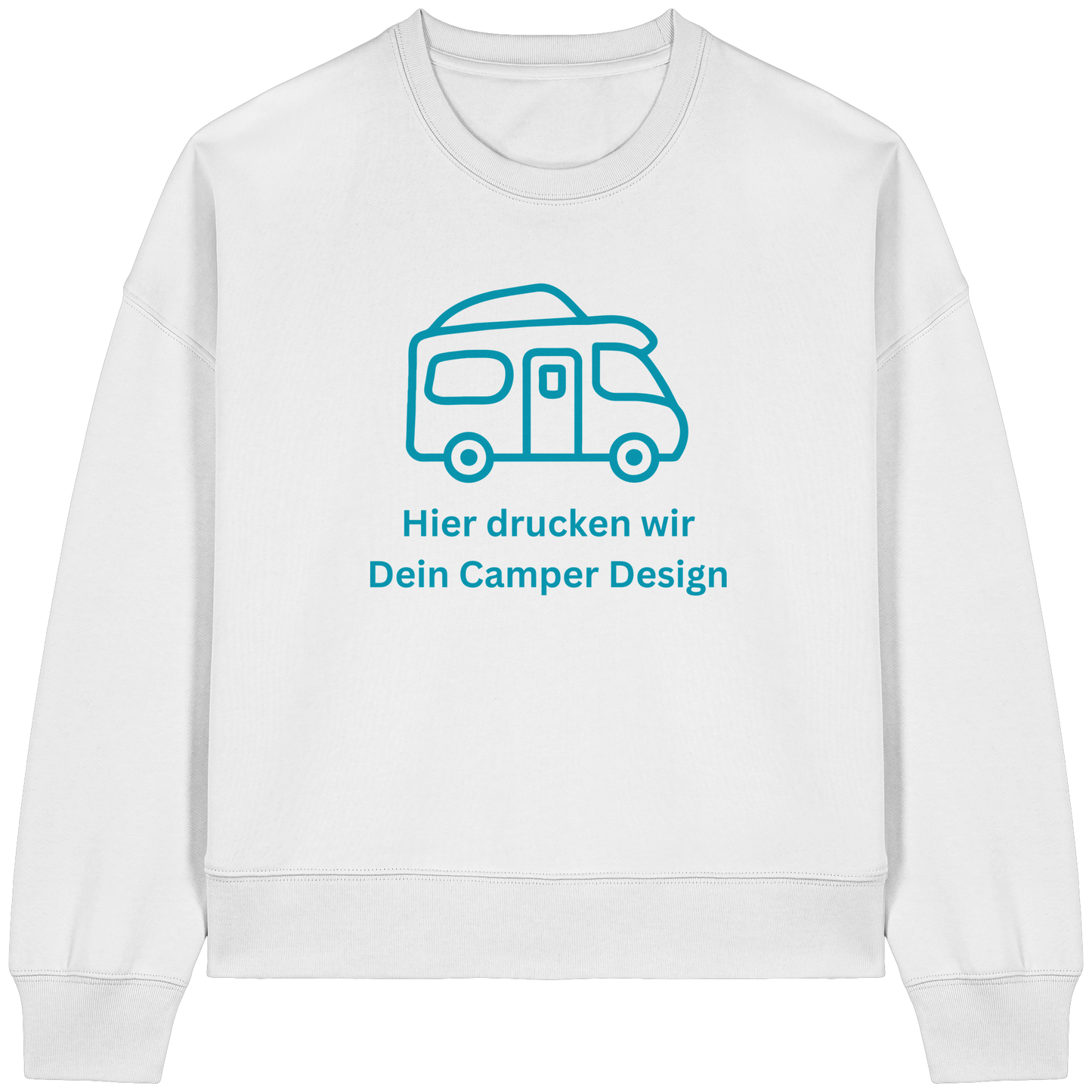 Womens Organic Boxcut Sweatshirt "White" - bedruckt mit Deiner Camper Illustration