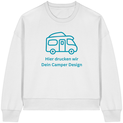 Womens Organic Boxcut Sweatshirt "White" - bedruckt mit Deiner Camper Illustration