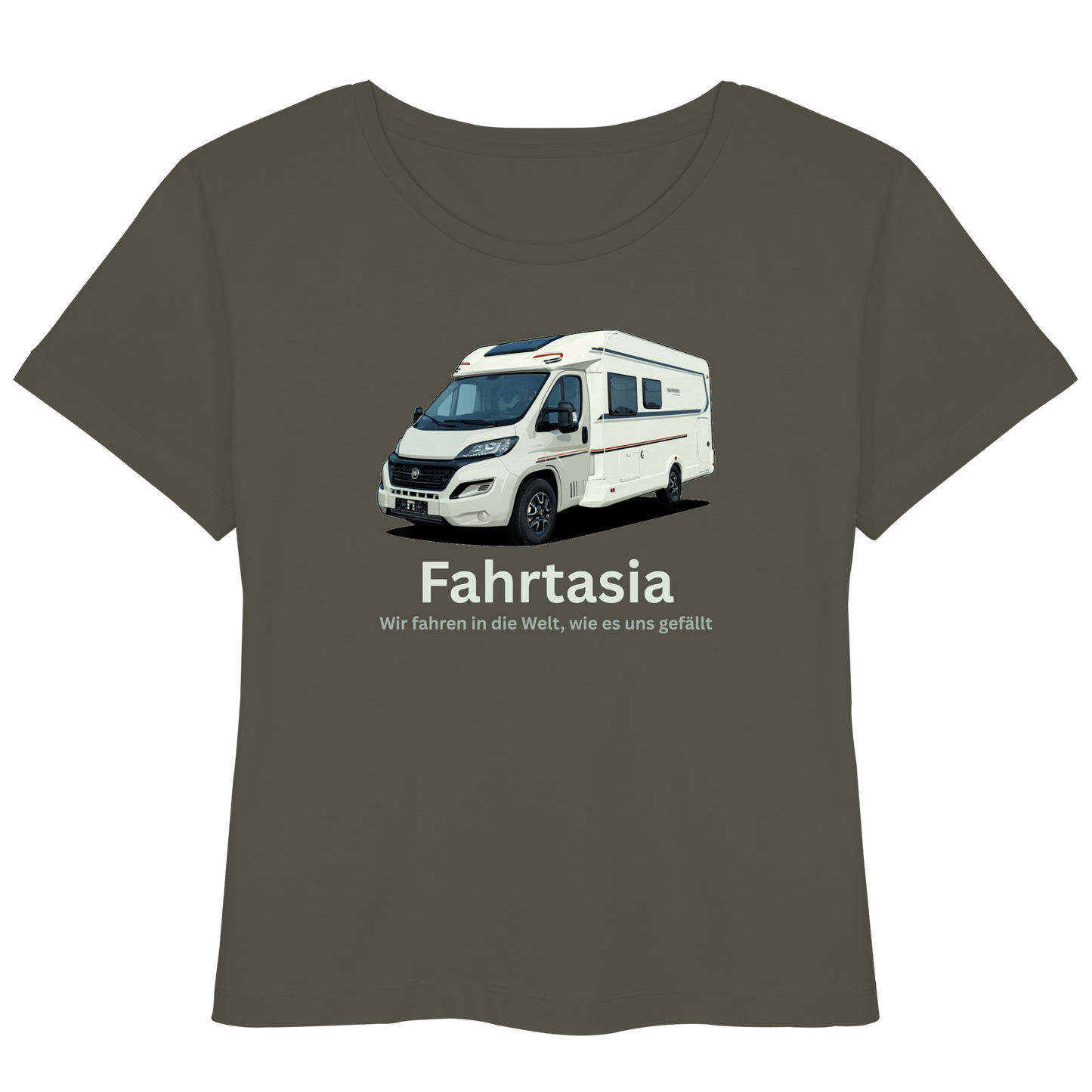 Womens Organic Lightweight T-Shirt "Khaki" - bedruckt mit Deiner Camper Illustration